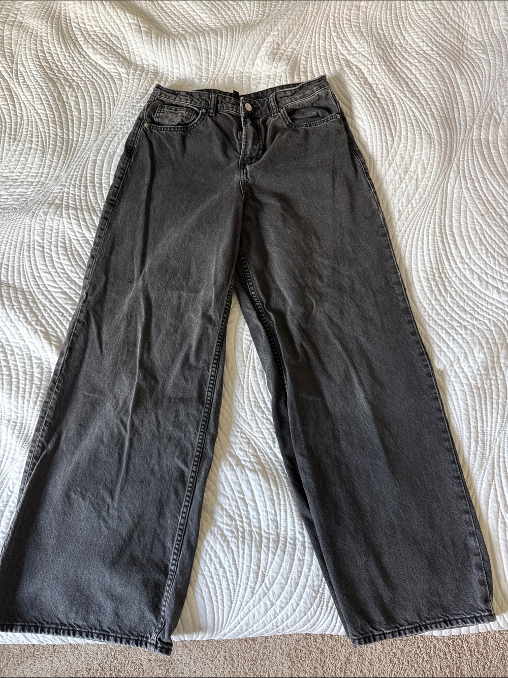 H&M Wide-Leg Faded Black Denim Jeans